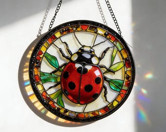 Stained Glass Ladybug Suncatcher, Lucky Window Decor