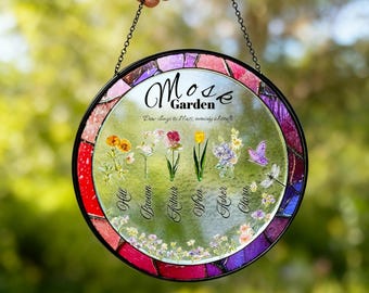 Personalized Birth Flower Suncatcher | Grandma's Garden Glass Art