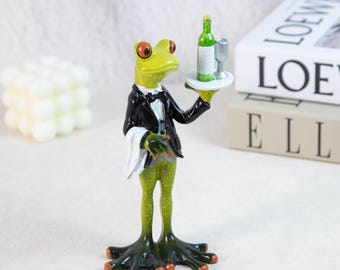 Frog Waiter Figurine - Funny Wine Bar Decor