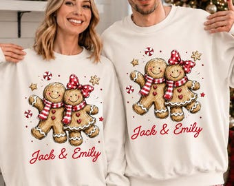Gingerbread Couple Sweatshirt, Personalized Christmas Shirt, Custom Name Holiday Sweater