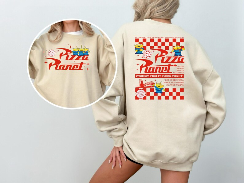 Pizza Planet Sweatshirt, Disney Aliens Toy Story Hoodie image 1