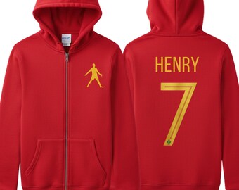 Custom Kids Soccer Hoodie, Personalized Ronaldo Zip Up