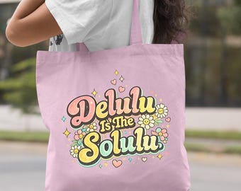 Delulu Is The Solulu Canvas Tote Bag Pastel Retro Graphic