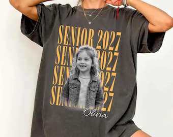 Custom Senior 2027 Shirt, Personalized Class of 2027 Graduation Photo Tee, Cheerleader and Game Day Cheer Top
