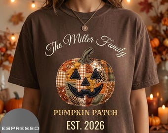 Halloween Pumpkin Patch Shirt, Custom Faux Embroidery Family Tee