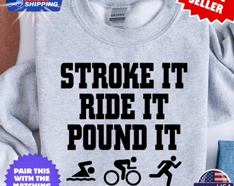 Funny Triathlon Hoodie | Stroke Ride It Pound It, Unisex Cotton-Blend