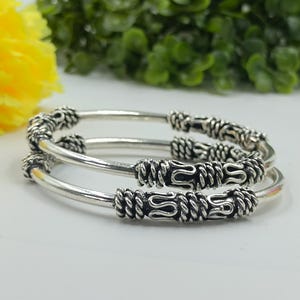 Sterling Silver Balinese Bangle Set: Tribal Ornate Stacking Bracelets