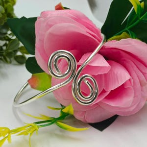 Sterling Silver Spiral Bangle: Adjustable Open Cuff, Minimalist Boho Jewelry