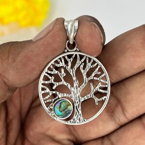 Sterling Silver Tree of Life Pendant: Abalone Shell Boho Necklace