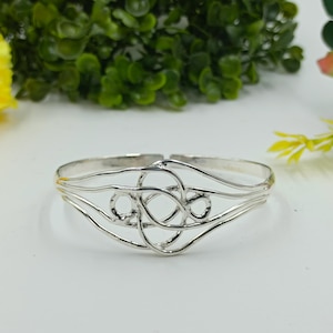 Sterling Silver Wirework Cuff Bracelet: Boho Tribal Knot Bangle