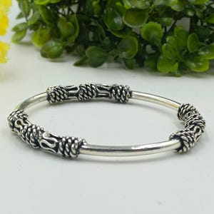 Handcrafted Oxidized Sterling Silver Bangle Bracelet: Rope Detail
