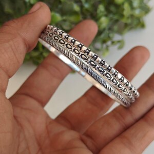 Stapelarmband i sterlingsilver, set med 3, minimalistiska boho-armband, manschett i oxiderat silver