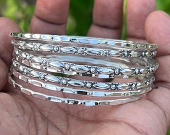 Silver Tone Bangle Set: Indian Ethnic Cuff Bracelet, Set of 5 - Etsy