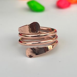 Adjustable Copper Wrap Ring: Handmade Textured Boho Jewelry