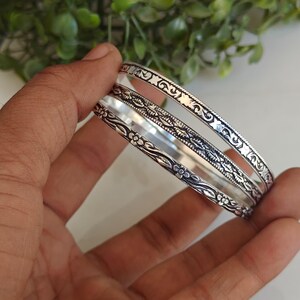 Zestaw 3 teksturowanych bransolet ze srebra próby 925, ręcznie oksydowany Kada, rustykalne bransoletki do łączenia