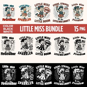 4th of July PNG Bundle, Little Miss Girl Clipart, Retro Patriotic Firecracker Liberty Sparkler, Shirt Sublimation PNG Set