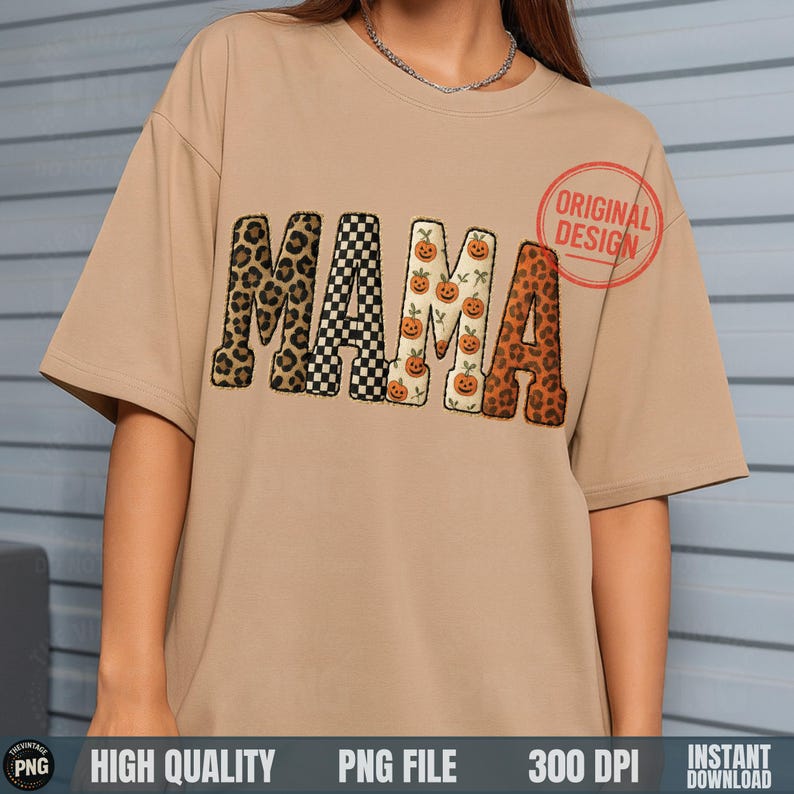 Fall vintage MAMA PNG design with embroidery illusion