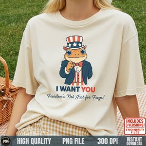 4 de julio PNG, Rana patriótica PNG, Te quiero libertad, no solo para ranas, Arte animal divertido del Tío Sam, Descarga de imágenes prediseñadas de sublimación de camisetas