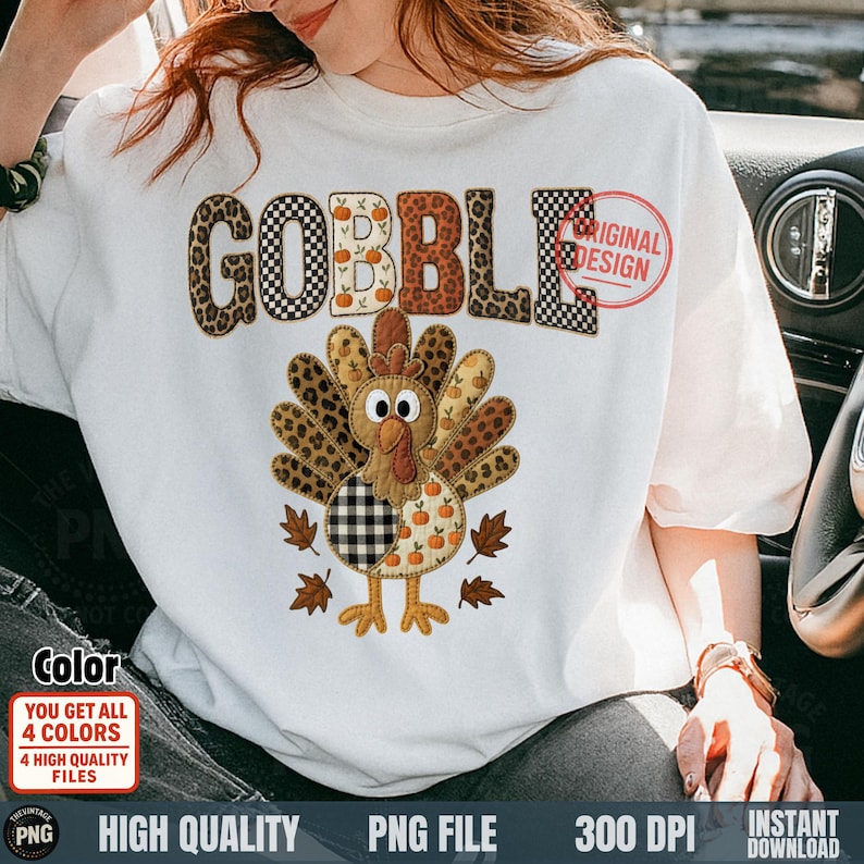 Patchwork Turkey Pattern Patchwork Turkey PNG: Leopard, Check & Pumpkin Thanksgiving Design ...