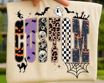 Custom Halloween Varsity Letters PNG: Spooky Checkered Leopard Skull Font (Digital Download