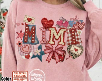 Mimi Valentine PNG, Faux Embroidery Patchwork Design (Digital Download)