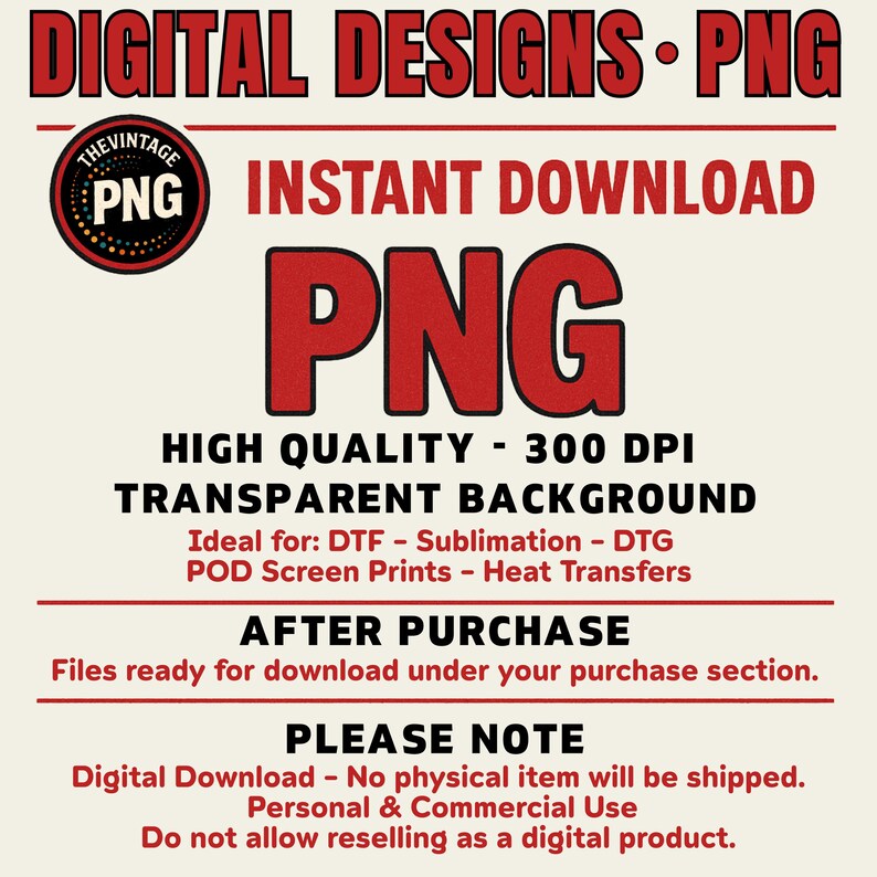 Pode incluir: Um design gr&aacute;fico digital com o texto "DIGITAL DESIGNS &bull; PNG" em vermelho. A imagem inclui as palavras "DOWNLOAD INSTANT&Acirc;NEO" e "PNG" em negrito vermelho. Texto adicional descreve o arquivo como de alta qualidade, 300 DPI e com fundo transparente.