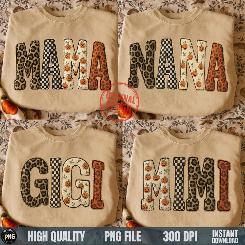 Family matching Halloween PNG letters MAMA MINI GIGI NANA