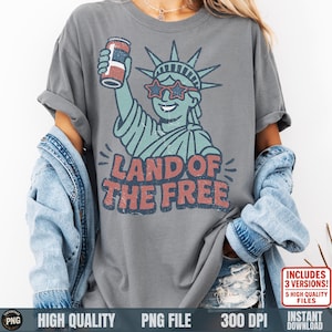 4 de julho PNG, Estátua da Liberdade Cerveja PNG, Terra do PNG grátis, Engraçado Retro Patriótico, Bandeira Americana, Camiseta Sublimada Clipart