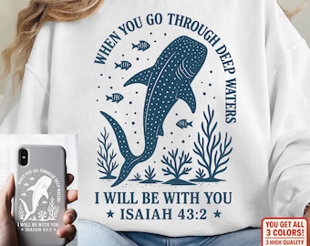 Whale Shark Bible Verse PNG, Isaiah 43:2 Ocean Clipart (Digital Download)