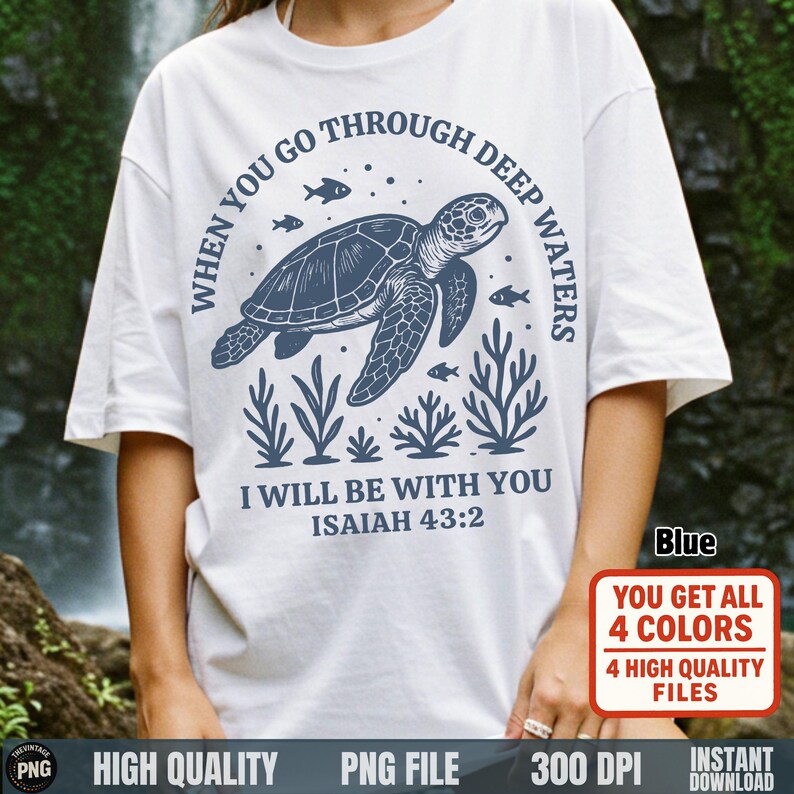 Navy blue turtle faith design with ocean theme on t-shirt