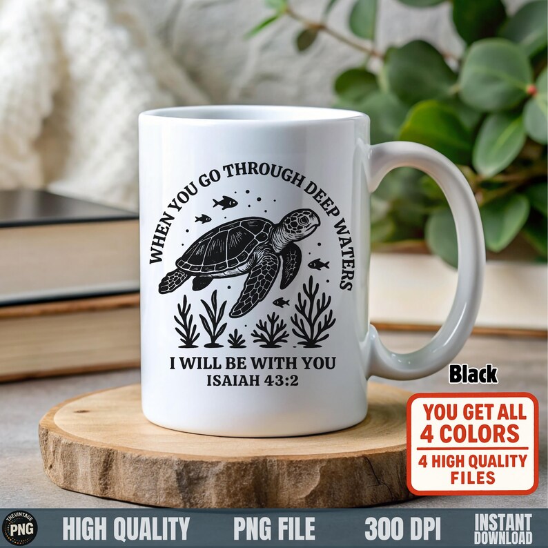 Black faith turtle design on ceramic mug