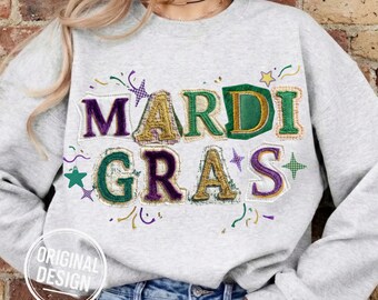 Mardi Gras Patchwork Embroidery PNG, New Orleans Collage (Digital Download)