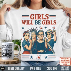 4 de julho PNG, Garotas Serão Garotas PNG, Clipart de Ícones Feministas, Design de Camisa Patriótica Retro, Sufragista RBG da Senhora Liberdade, Sublimação