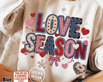 Love Season Patchwork PNG, Valentine Faux Embroidery (Digital Download)