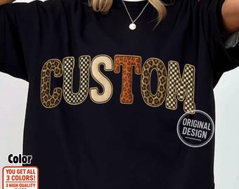 Custom Patchwork Leopard Checkered Letter PNG: Embroidery Illusion (Digital Download)