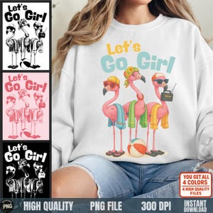Summer Flamingo PNG Retro Let’s Go Girl Sublimation Funny Beach Flamingos Design Vacation Shirt Clipart Summer Tee Artwork PNG File