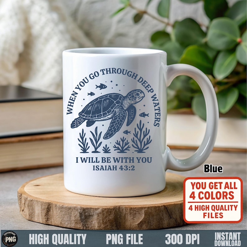 Blue turtle Isaiah verse on mug
