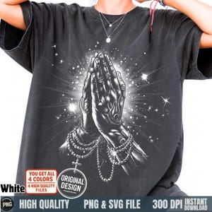 Vintage Praying Hands PNG, Halftone Christian Art (Digital Download)
