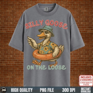 Shirt grappige eend png Silly Goose on the Loose citaat retro vintage eend clipart zomer strand T-shirt sublimatie ontwerp downloaden