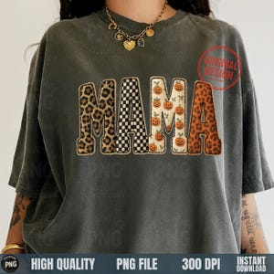 Halloween MAMA patchwork PNG with leopard and pumpkin letters