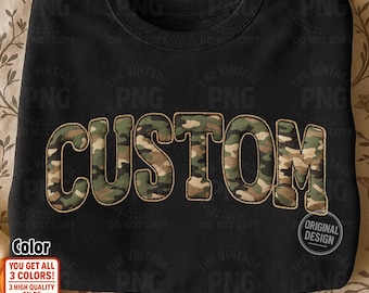 Custom Camo Patchwork Letters PNG: Varsity Applique Font (Digital Download)