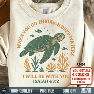 Black turtle and coral Christian Bible quote PNG on white tee