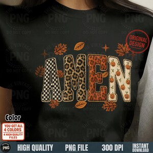 Amen PNG Christian faith autumn leaves embroidery applique design on black shirt
