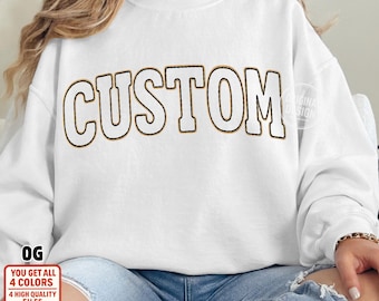 Stile ricamo testo personalizzato PNG: design lettere in grassetto (download digitale)