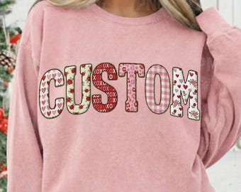 Custom Name PNG, Personalized Valentine Sublimation, Faux Embroidery Patchwork, Ransom Note Alphabet, Coquette Bow, DIY Text, Made to Order