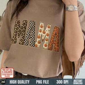 Cozy autumn MAMA patchwork sublimation on brown shirt