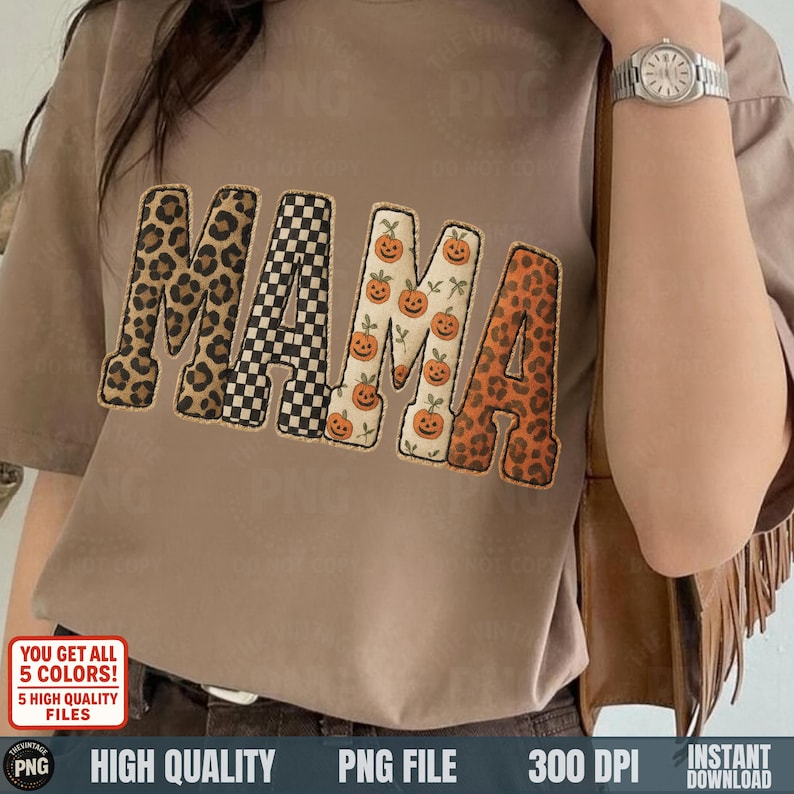 Cozy autumn MAMA patchwork sublimation on brown shirt