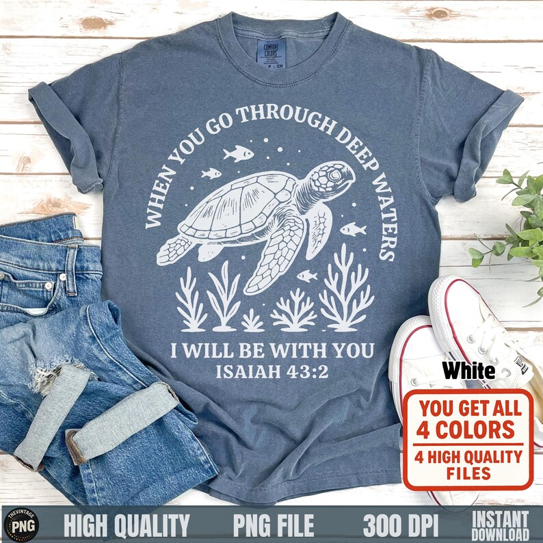 Navy turtle design on casual white tee