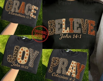Christelijke bijbelvers PNG-bundel: Believe, Grace, Joy, Bid (digitale download)