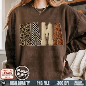 Mamá Familia Leopard Patchwork PNG: Nana Mimi Gigi (Descarga digital)